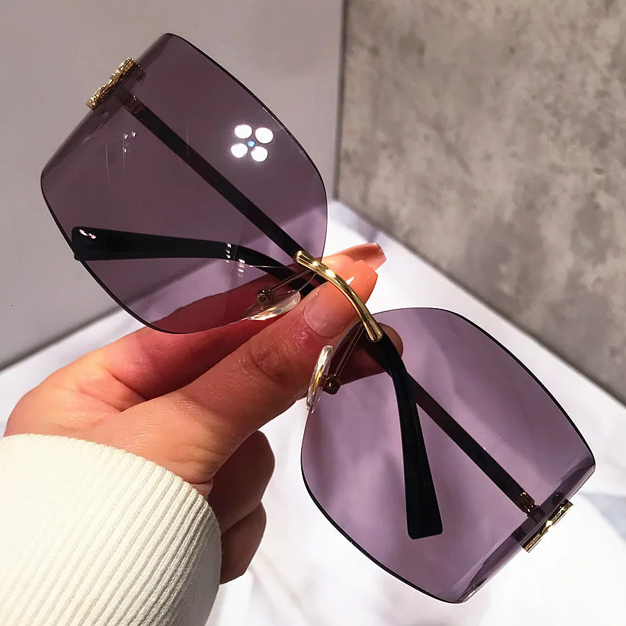 Cutting frameless square sunglasses for womens fashion Alloy Y2K sunglasses for womens gradient elegant shadows UV400 250311