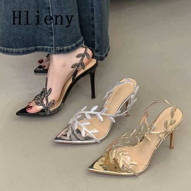 Crystal Hlieny Sexy Rhie Sandals Woman Summer Fashion Pointed Toe Stiletto High Heels Banquet Party Pumps Dress Shoes