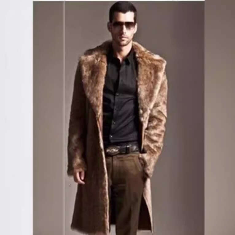 Autumn New Fox Sleeved Men's Long Faux Fur Coat, Cool Trendy, Warm And Fashionable In Winter