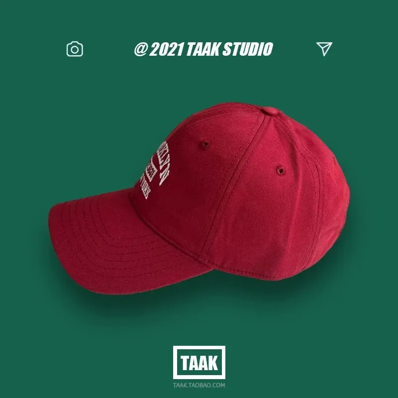 Baseball Hat Womens Spring And Summer Korean Version Ins Street Burgundy Letter Embroidery Cap Men 250311