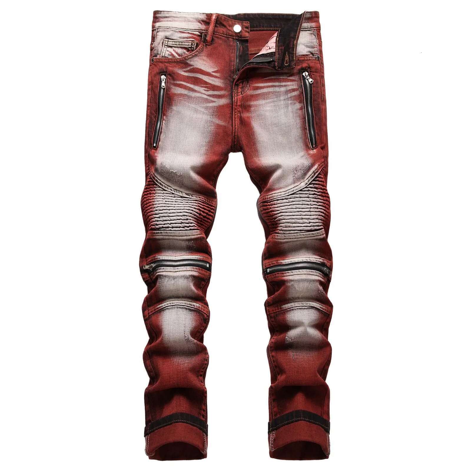 New Motorcycle Style Hollowed Out Perforated Street Tie Dye Gradient Color Personalized Fashion Designer Men s Jeans Business Stretch Outdoor Casual P
