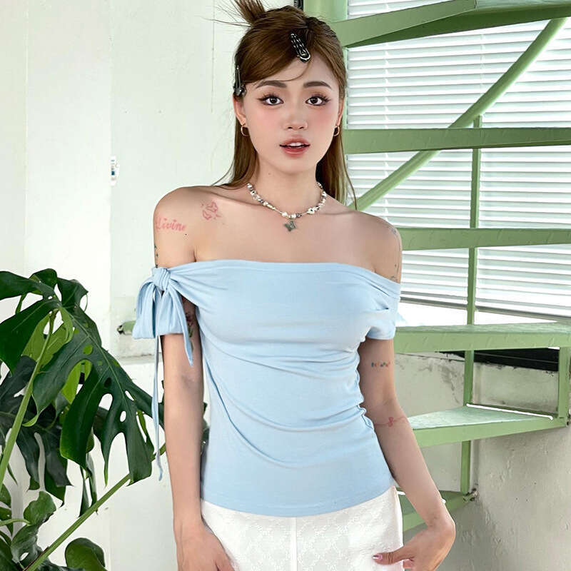 Y24tp328 European and American women's summer ins pleated single shoulder backless twisted tie asymmetrical t-shirt top 2025 new casual fashion t