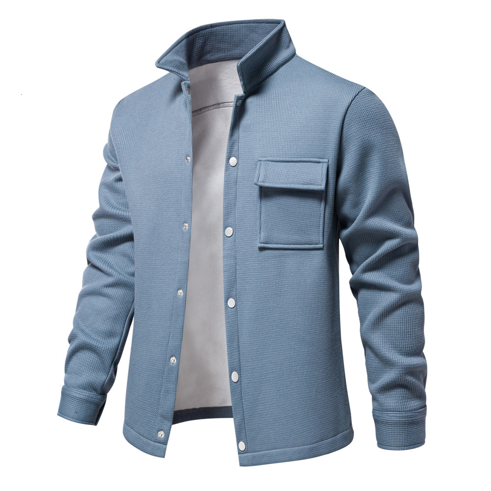 fashion Autumn/spring New Collection With Velvet And Thickened Waffle Men, Flip Collar Cardigan Pocket Jacket, Top For Men
