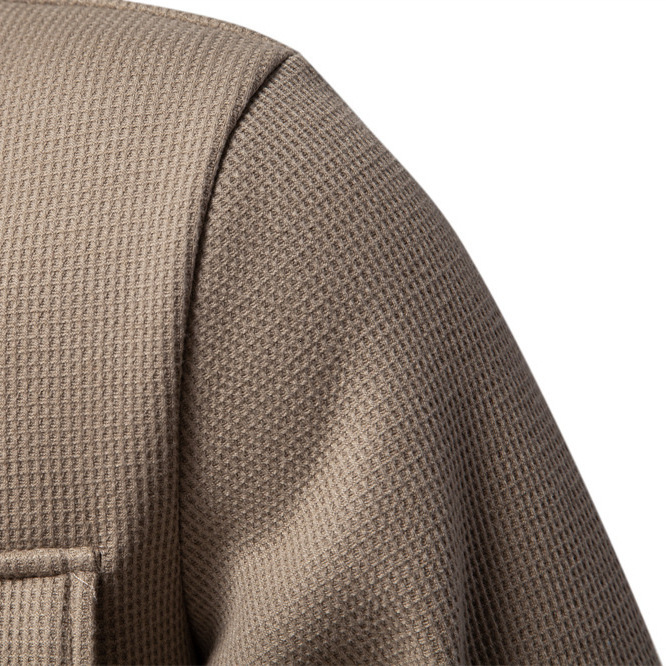 fashion Autumn/spring New Collection With Velvet And Thickened Waffle Men, Flip Collar Cardigan Pocket Jacket, Top For Men