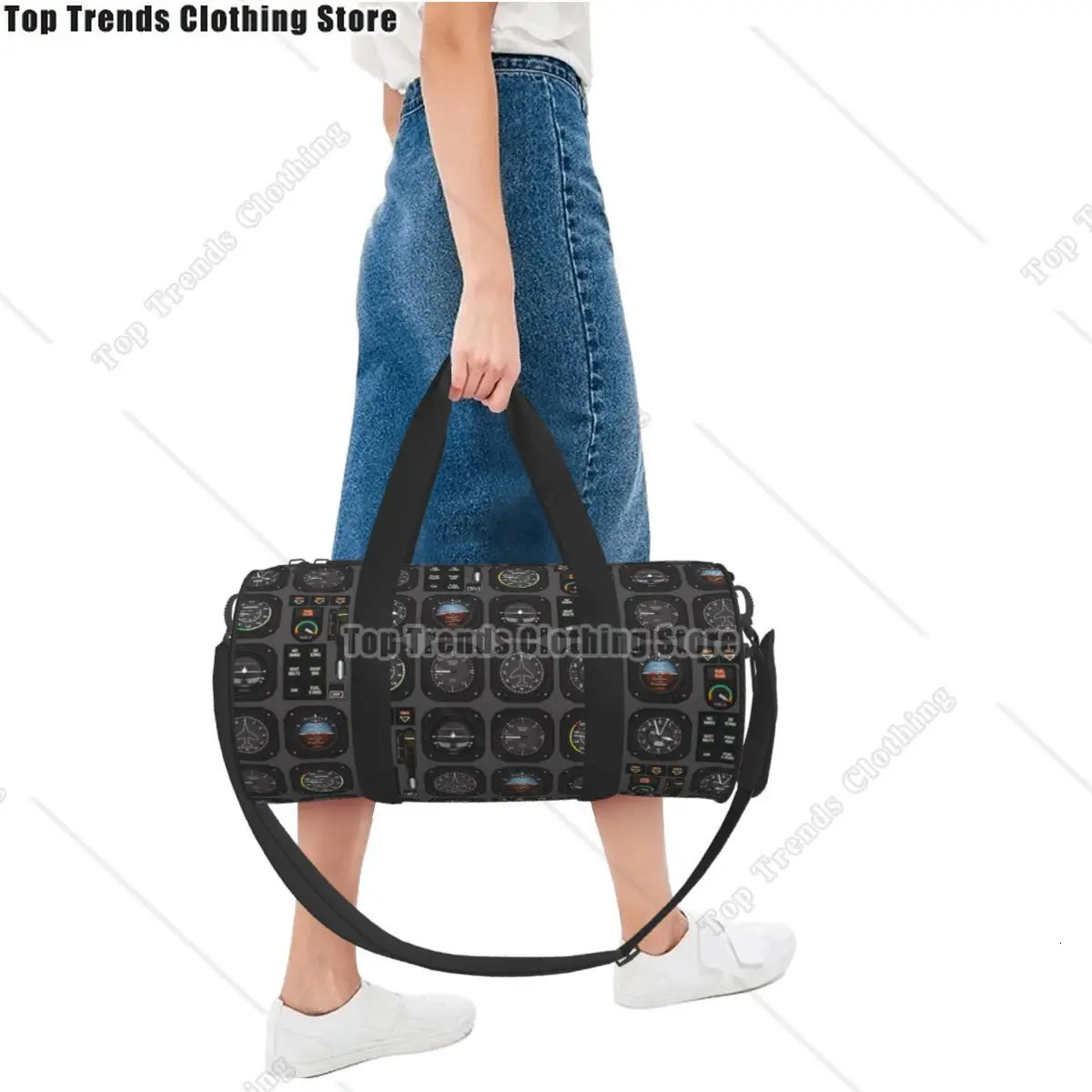 Pilot Flight Instruments Travel Bags Men Fitness Handbag Cylinder Shoulder Bag Women Large Tote Luggage Gym Handbags 250311