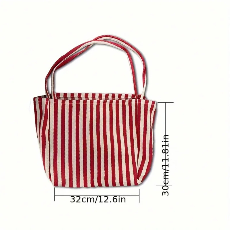 1PC Retro Art Storage Handbag Minimalist Stripe Canvas Bag Large Capacity Multi functional 250311