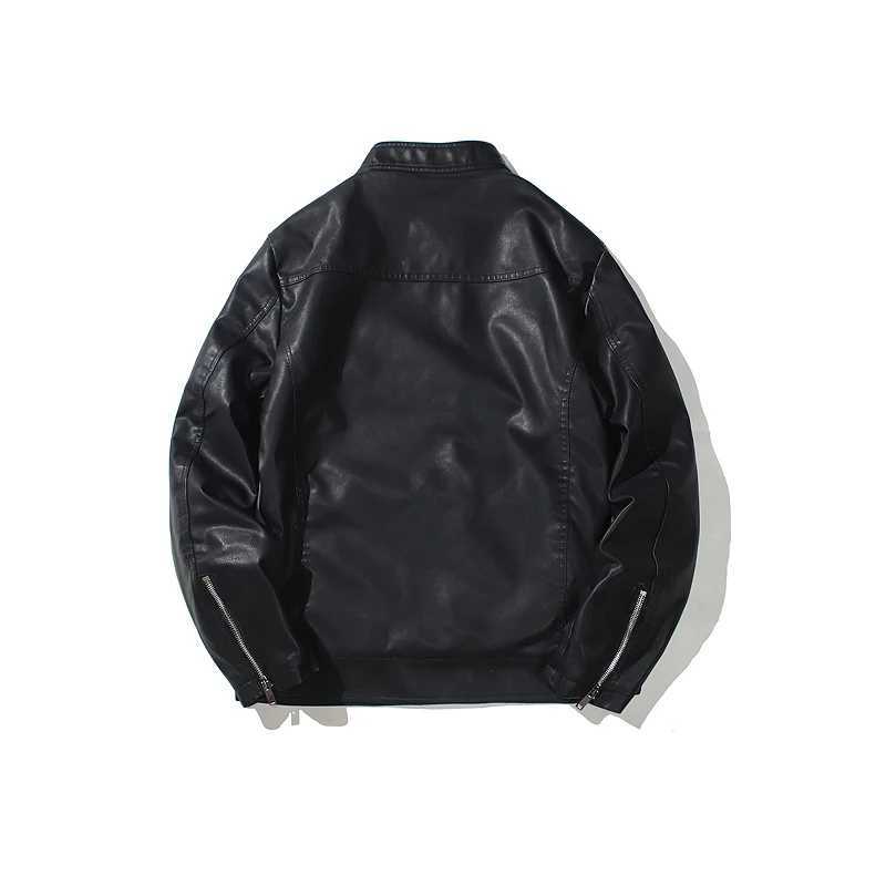 Mens Black Leather Jacket Spring Autumn Fashion Trend Korean Slim Fit Casual Motorcycle Coats Stand Collar Jacket Long SleevesT250311
