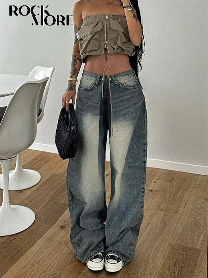 Rockmore Streetwear Baggy Jeans Women Fashion Low Waist Jean Pants Y2K Vintage Casual Oversize Straight Washed Denim Trousers 250311