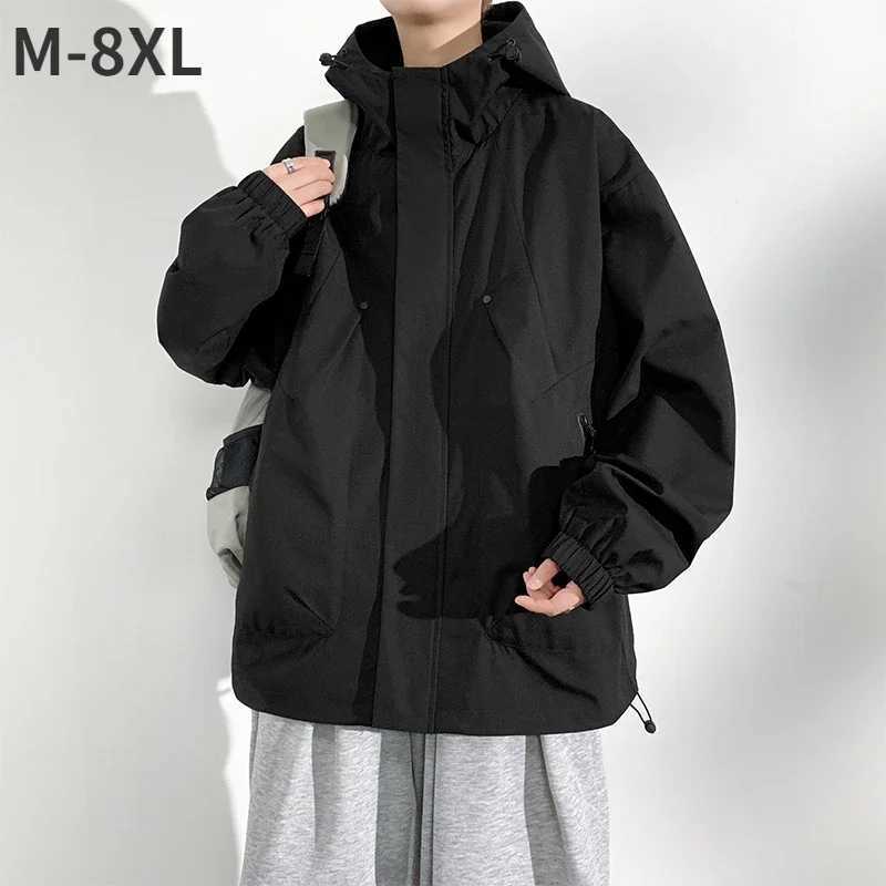 New Camping Jacket Men Windbreak Coat Plus Size 8XL Fashion Casual Waterproof Jacket Male Solid Color Outerwear Big SizeT250311