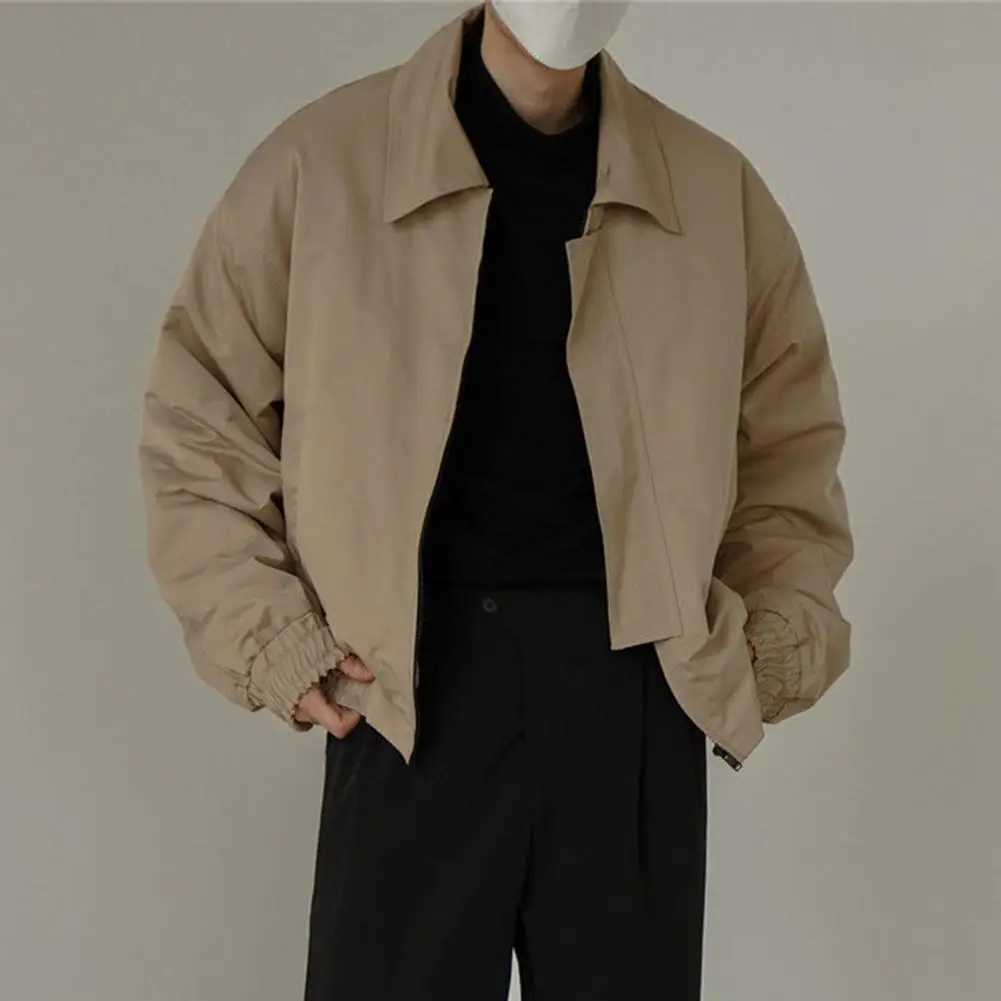 Washable Trendy Solid Color Lapel Collar Men Jacket Polyester Men Trench Coat Casual for TripT250311