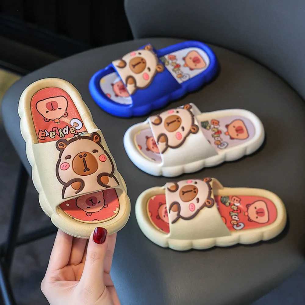 Cute Capybara Design Thick Sole Children Slippers Slides Bathroom Beach Indoor Sandals Summer Cartoon Kids ShoesT250311