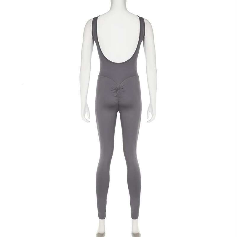 Dargaga Streetwear Sleeveless Fiess Summer Jumpsuit Women Backkless Folds Casual Sports Chic Bodycon Bodies One Piece Gym