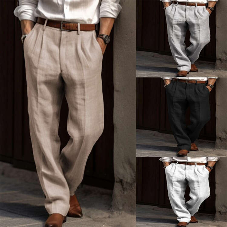 Men's en pants, double pleated front pocket, straight tube, solid color, comfortable, breathable, casual, daily vacation, cotton blend, fashionab