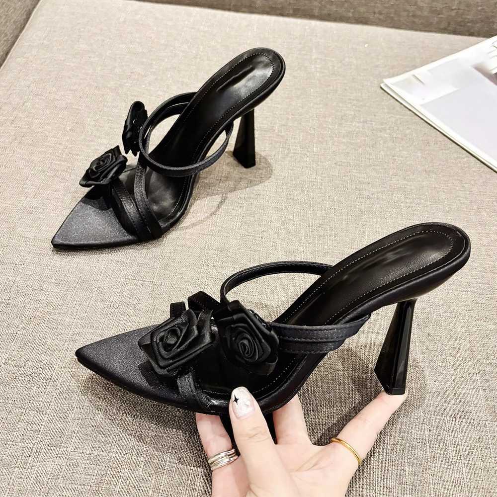 Aneikeh 2025 Summer New Fi Pointed Flower Sexy Sandals Stiletto High Heels Sexy Runway Slippers Women Elegant Banquet ShoesXJ250311