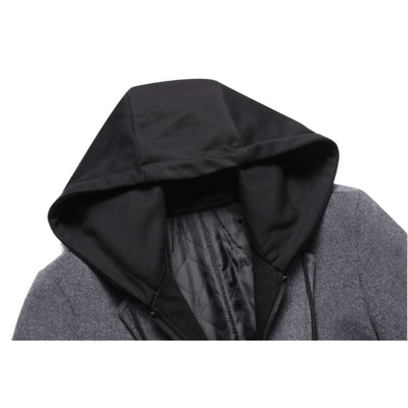 2023 New Korean Casual Woolen Medium Length Detachable Hat Trendy Coat Men's Wear