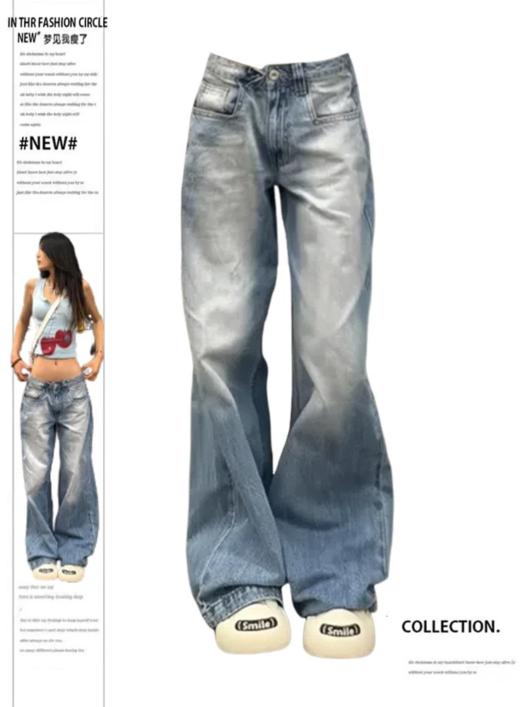 Womens American Vintage Y2k Japanese Harajuku Streetwear Baggy Low Rise Denim Pants Long Trousers 2000s Aesthetic Jean Kpop Punk 250306