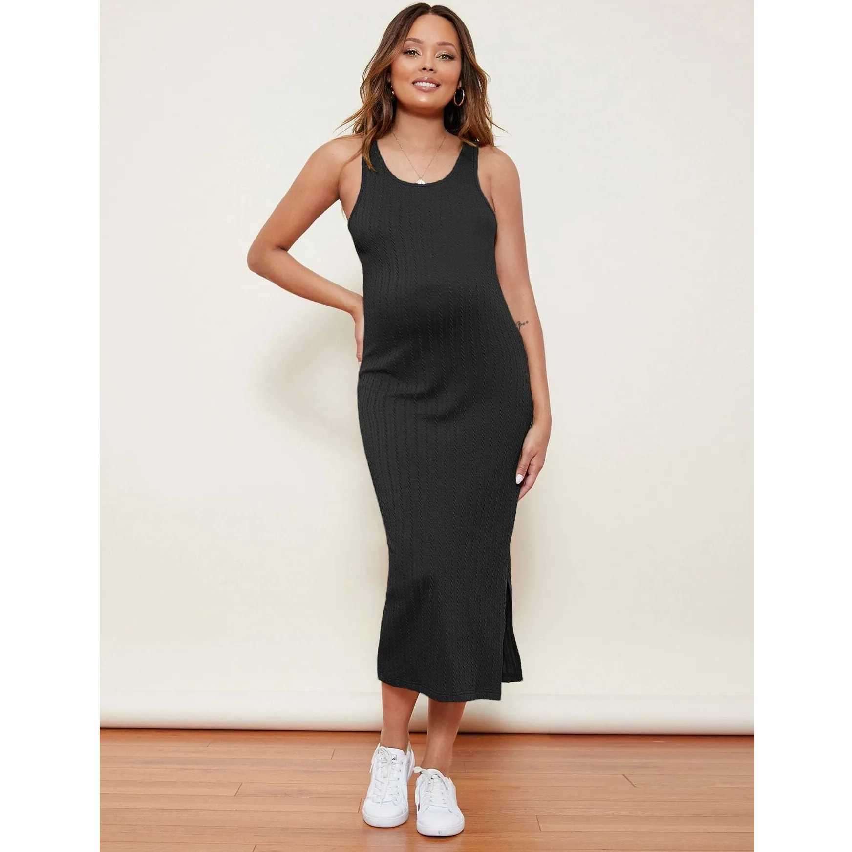 New Spring Summer Maternity Sundress Long Knit Pregnancy Casual Dress Off Shoulder Beach Wear Clothes For Pregnant Women OutfitsT250311