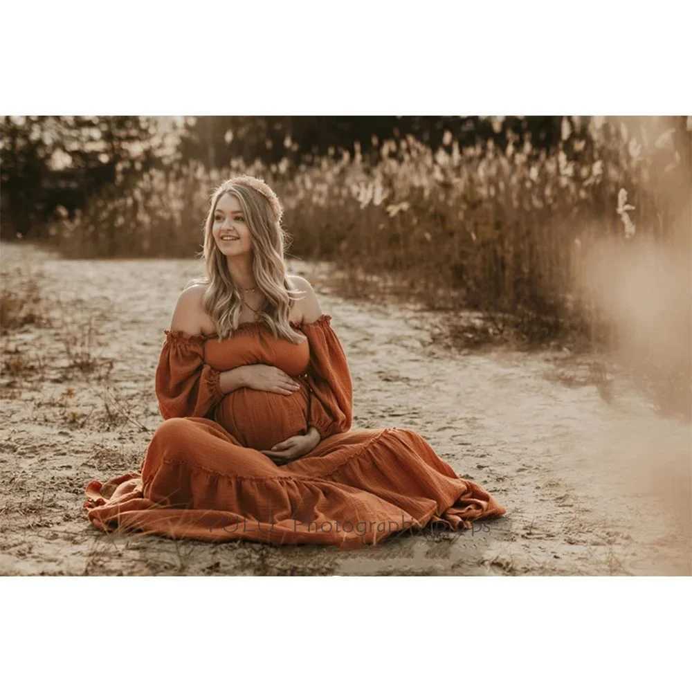 Retro Maternity Photography Linen Cotton Dresses Pregnant Women Clothes Photo Shooting Pregnancy Loose Fitting Gown X250224