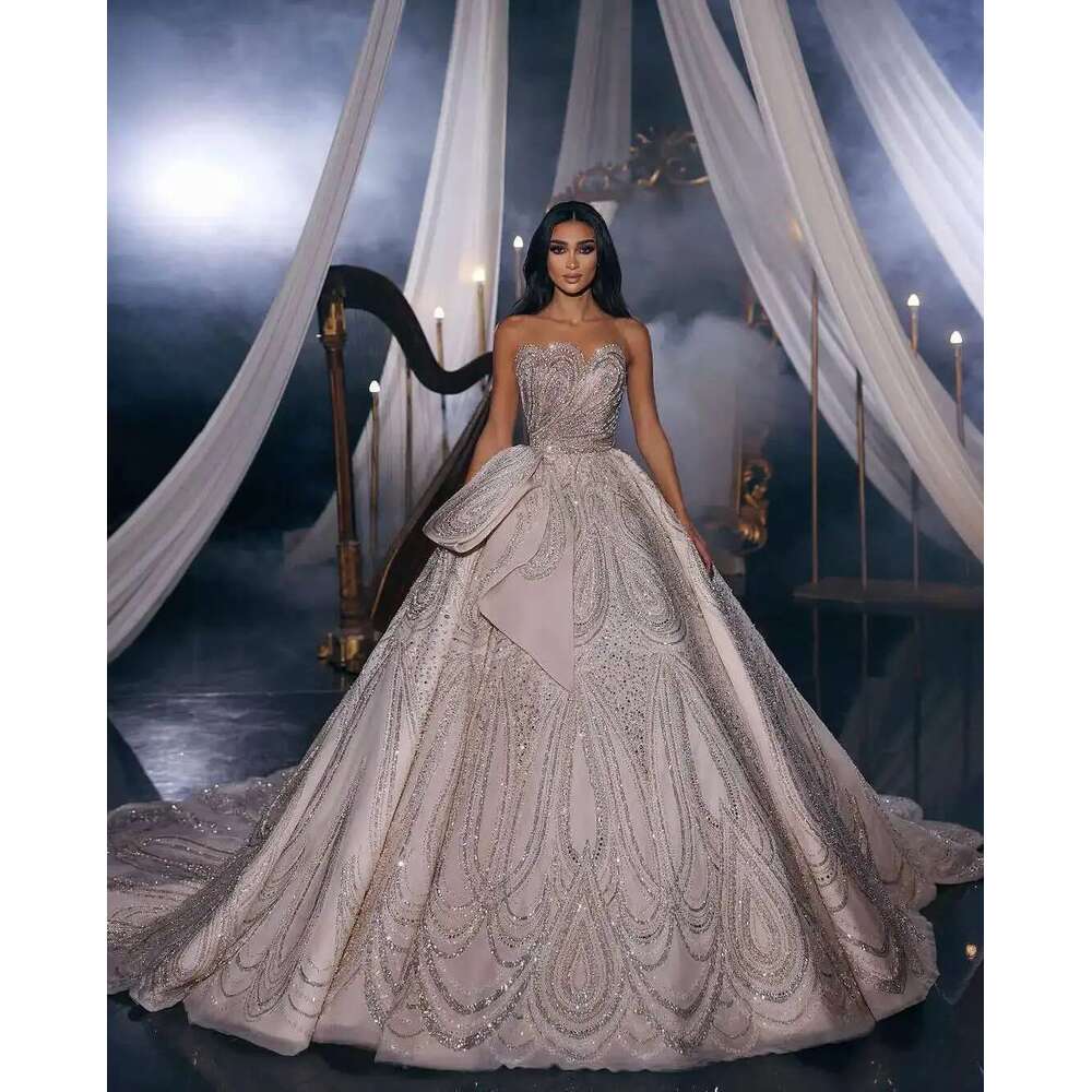 Classic Sleeveless Ball Gown Wedding Cute Strapless Lace Bridal Dresses Glitter Made to Order robe