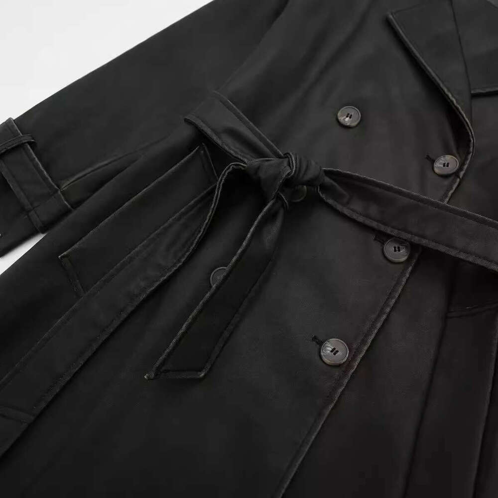 2024 Autumn New American Trendy Fashion Accessories With Waist Collection And Double Row Buckle Leather Windbreaker For Women