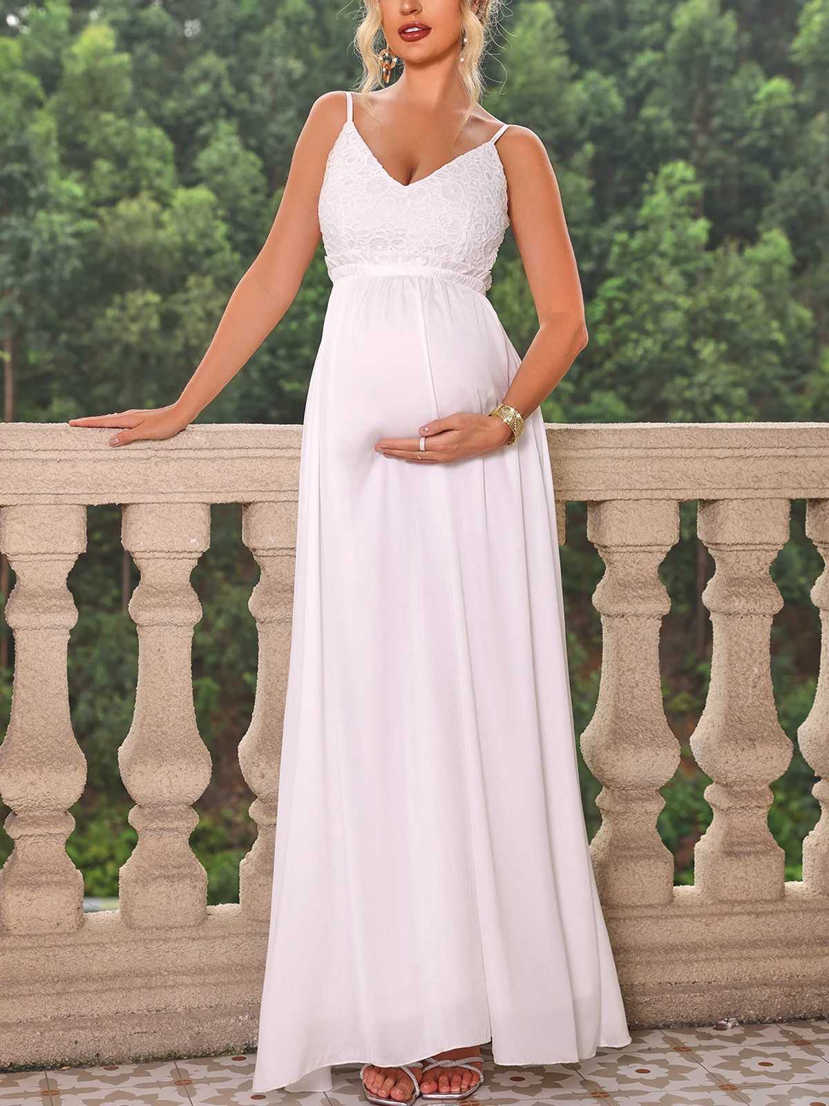 ItsRoya Embroidery Mesh Patchwork Maternity Dress Women V Neck Slim Elegant Photography Props Dress Evening Party Pregnant Gown X250224