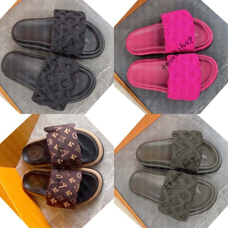 Designer Slides Pool Pillow sandals couples slippers men women leather flat shoes fashion beach slippers slides size 35-44