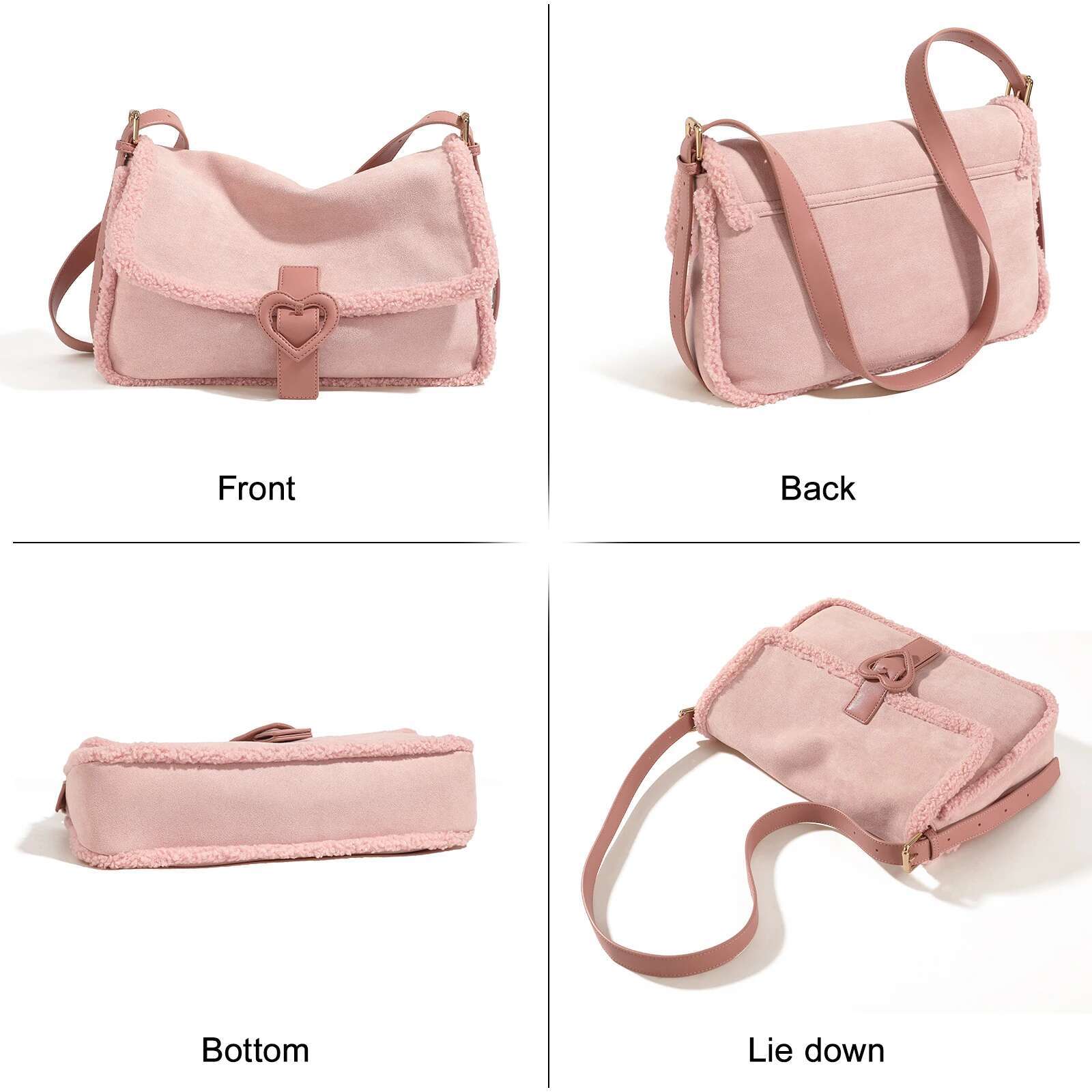 AII Tote For Valentine Women Pink Large Capacity Commuter Single Shoulder Handheld Crossbody Plush Bag Ramadan Gift