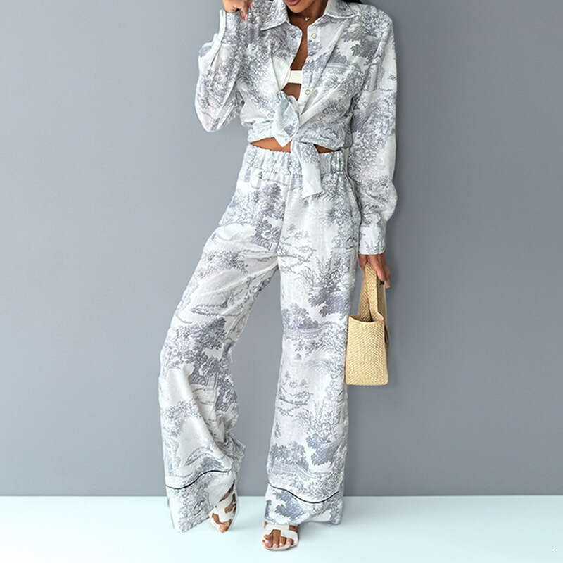 2025 Printed Long Sleeved Shirt, Casual Pants, Fashion Spring Women's Set 661 KLMY