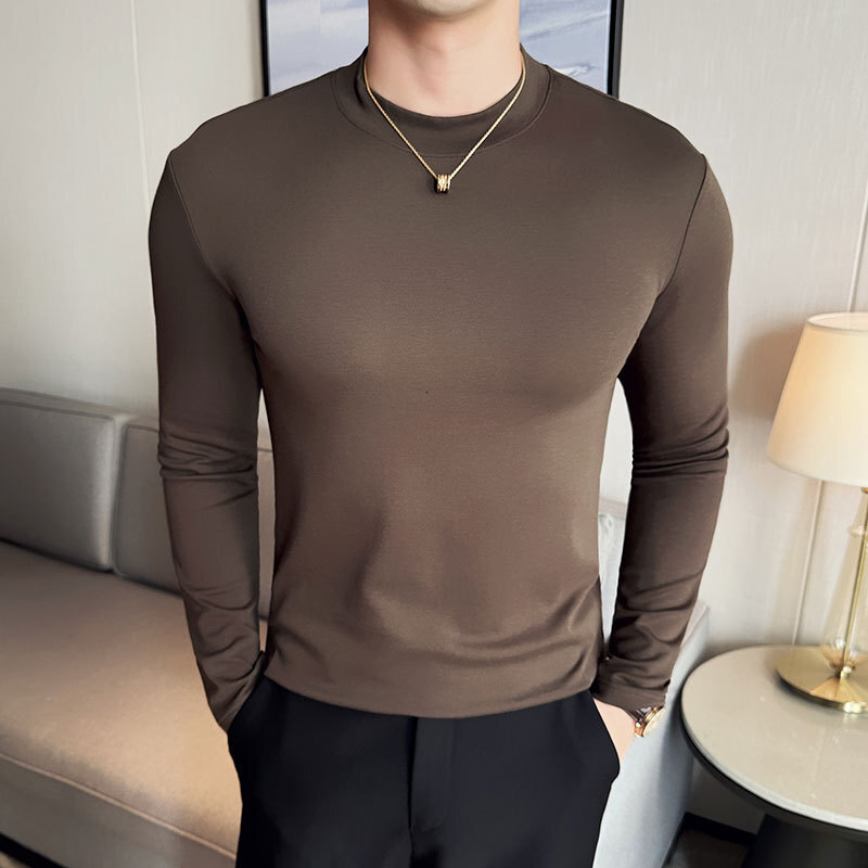 Men's base shirt mid to high neck, trendy top elastic high-end feel, paired with long sleeved red t-shirt for men's spring and autumn wear