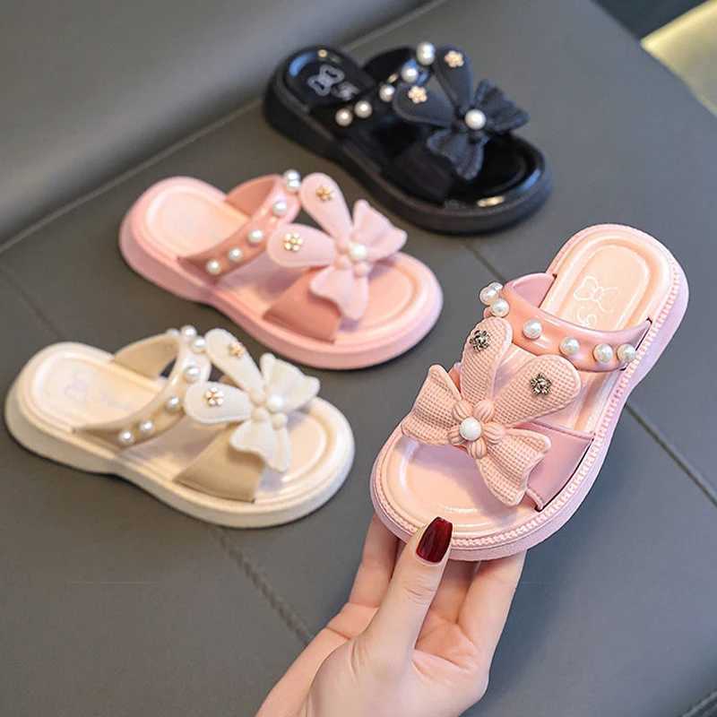 Girl Slippers Cute Bow Princess Summer Sandals 4-12 Years Old Girls Wearing Slippers Outside Children Fashionable SlippersT250311