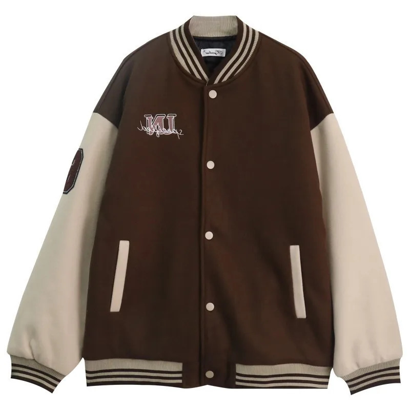 Y2k Varsity Bomber Jacket Women Red Brown Korean Fashion Winter Coat Vintage Baseball Jackets Hip Hop Streetwear Outerwear 250213