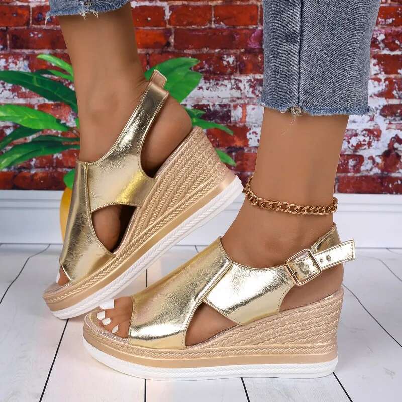 Peep Women Summer Toe Wedge Sandals Back Strap Buckle Platform Sandles Woman Fashion Thick Sole Sandalias Roman Shoes
