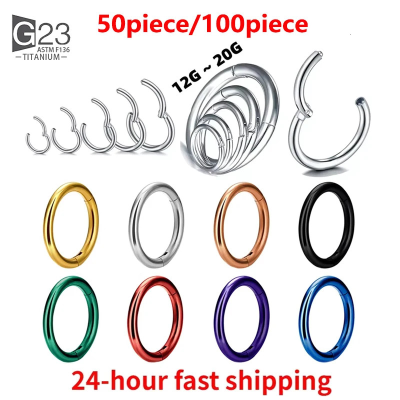 50pcs100Pcs G23 Nose Piercing Hinged Segment Hoop Ring For Women Men Septum Clicker Ear Helix Earring Jewelry 250213