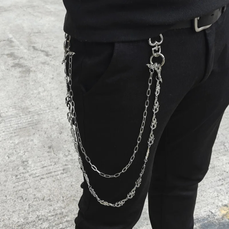 2025 Model Flame Wing Pants Chain Punk Hip Hop Ones Waist Accessories Fashionable Men And Women Key Chain Pendant 250303