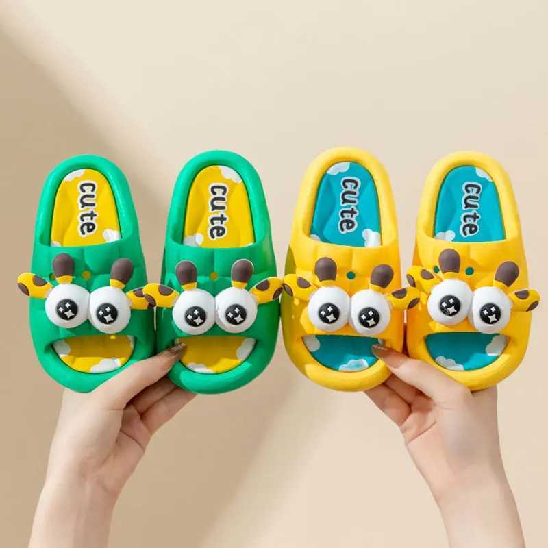 Childrens slippers with three-dimensional big eyes cartoon pattern anti slip slippers open toed casual outdoor vacation shoesT250311