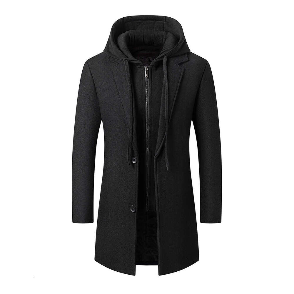 Autumn And Winter Business Thick Woolen Fashionable Hooded Style, Detachable Coat, Men's Coat