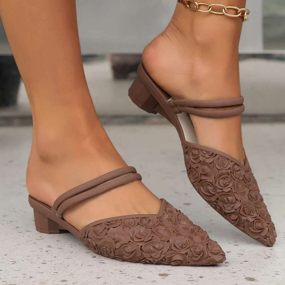 PVC Women's Summer Pointed Fashion Flat Daily Casual Low Heel Solid Color Outer Wear Bao Head Half Sandals