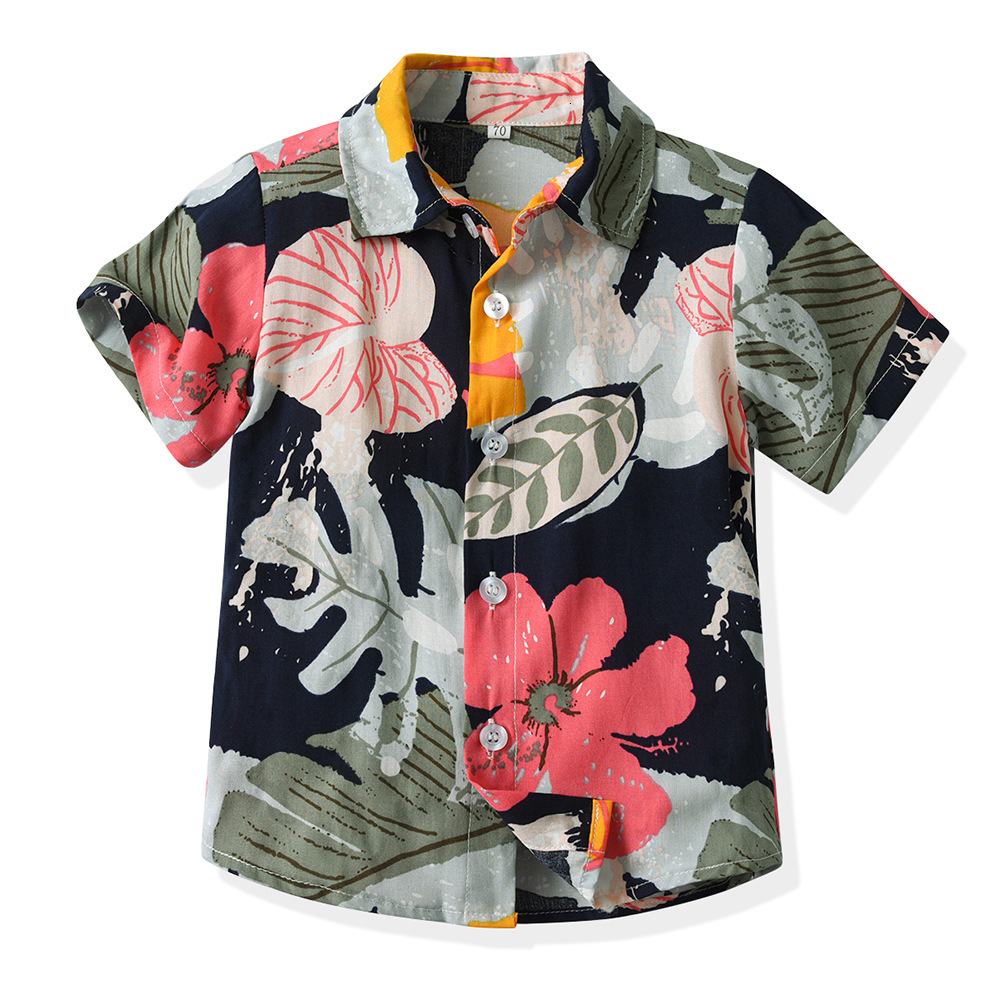 Ddmyshoesvip Children Shirt Summer Short Sleeved Flower Collar Cardigan Boys Versatile Casual Cotton Top New Clothing