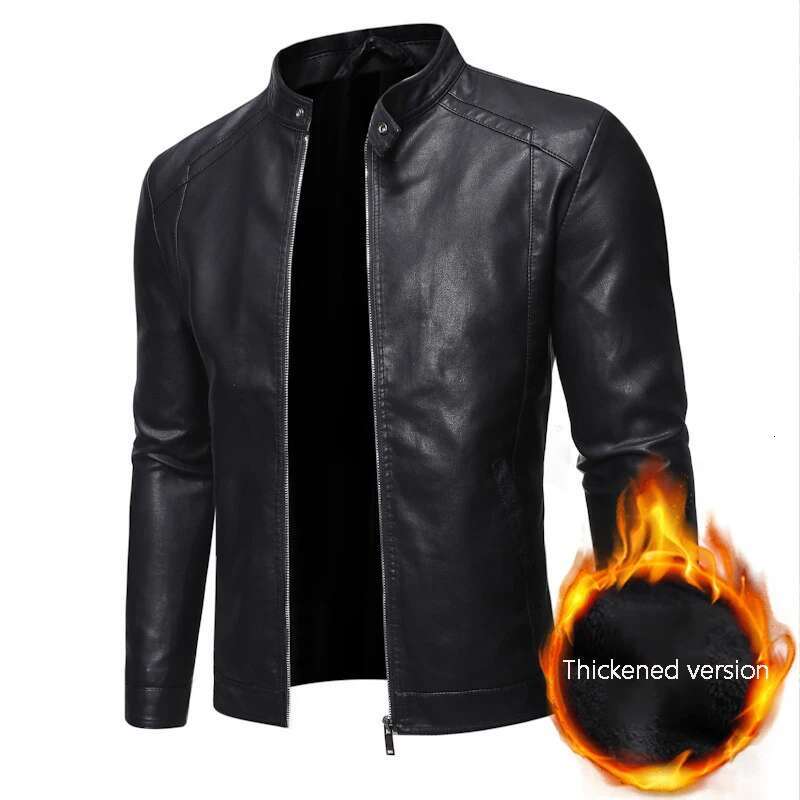 Men's Standing Collar Jacket Autumn Oversized Slim Motorcycle Cycg Suit Winter Thickened PU Leather Work Clothes