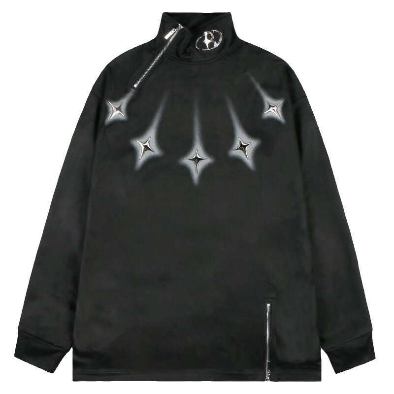 American Style Brand Design With Zipper Decoration, High Neck Hoodie For Men, Hip-Hop, Loose Fitting Trendy Brand, Explosive Street Suede Top