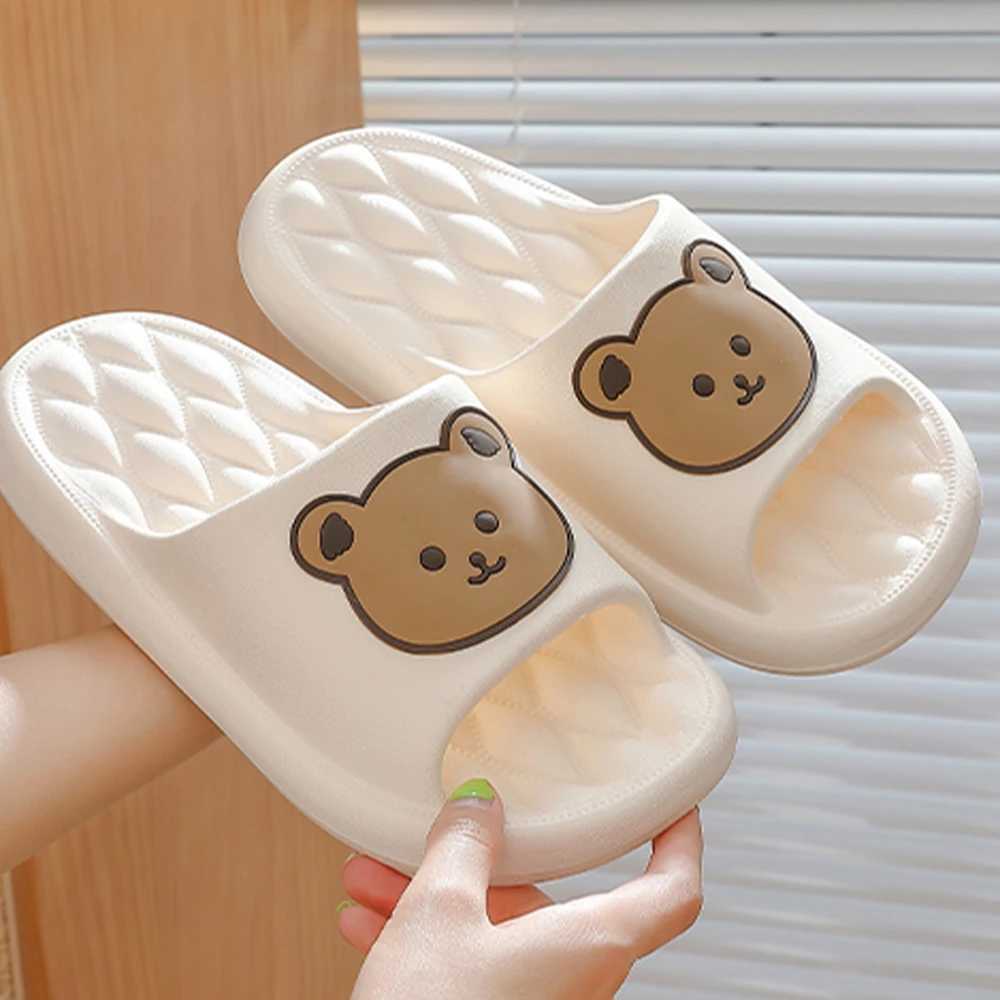 ZHIDA Childrens Shoe Summer Slippers Cotton Bear Home Slippers Anti Slip Bathroom Slippers Casual Fashion Soft Sole SlipperT250311