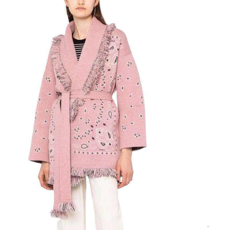 Australian Autumn And Winter Wool Jacquard Sweater Jacket, Niche Tassel Large Lapel Contrasting Mid Length Cardigan