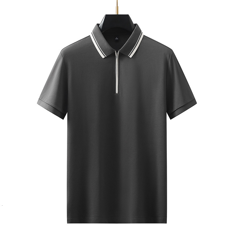 Short sleeved polo shirt men's collar solid color blue zipper casual summer new T-shirt men