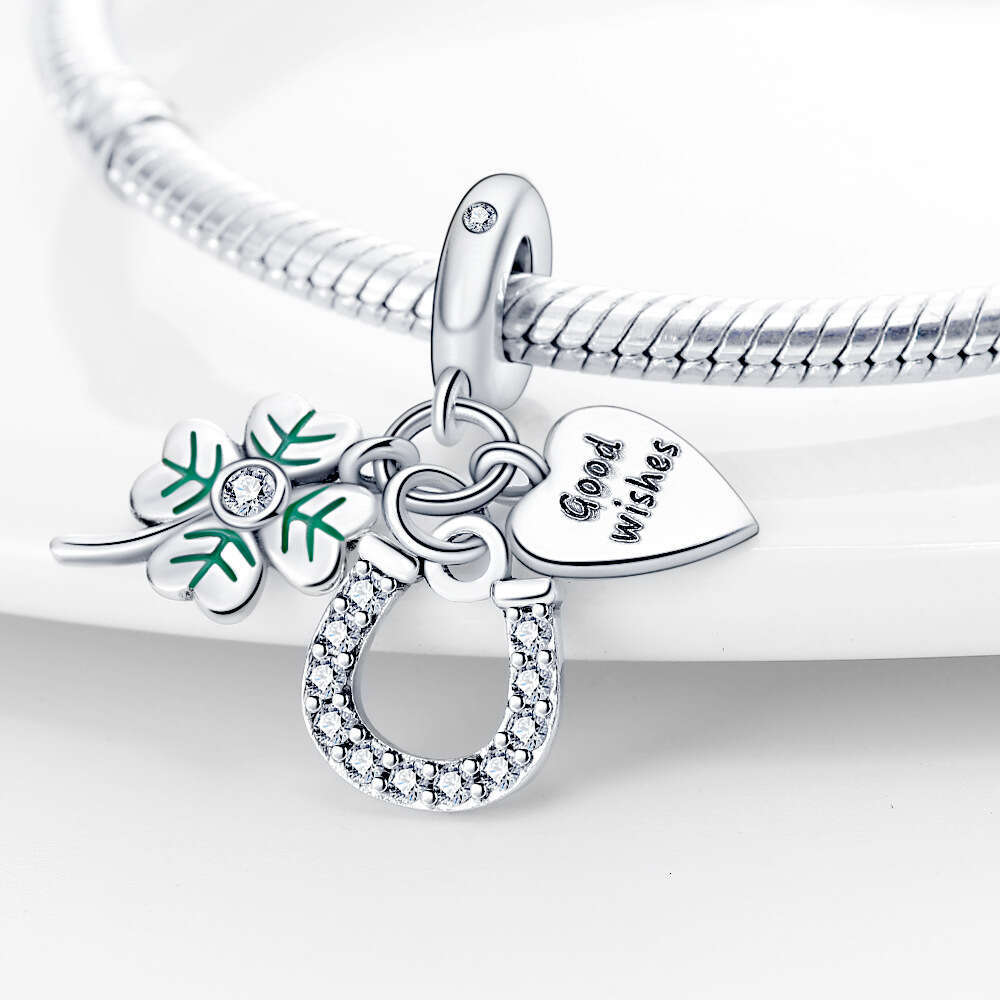925 Sterling Silver Lucky U-shaped horseshoe clover tree pendant Charms beads Fit bracelet DIY accessory for women gift fashion jewelry wholesale