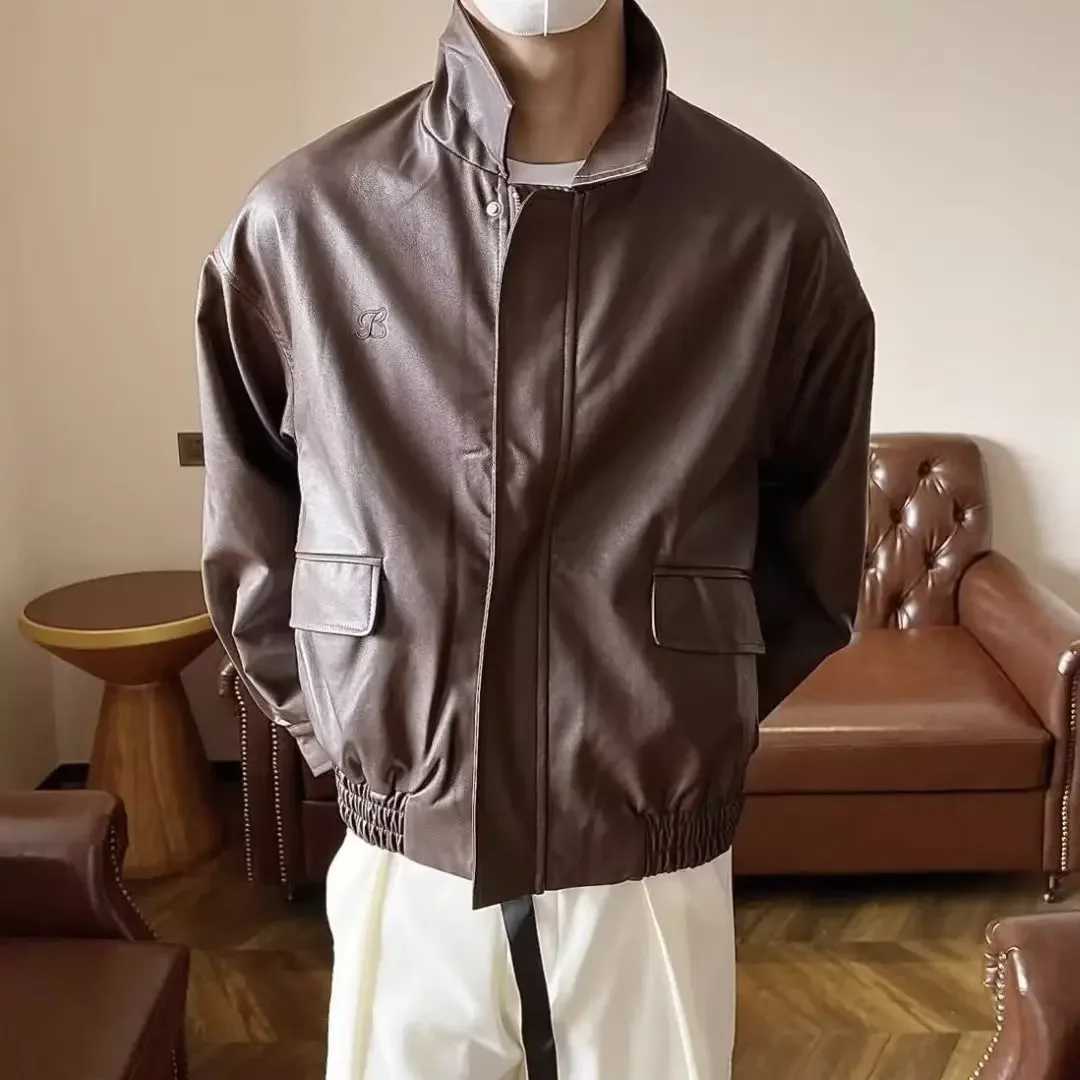 American Style Vintage Solid Color High-end Feel Leather Jacket For Men Women Loose Fit Faux Leather Vintage Motorcycle JacketT250311