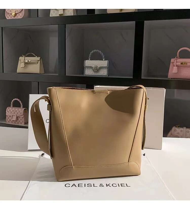 High Quality Genuine Leather Cowhide Bucket Large Capaity Tote Fashion Women's Handbag Female Shoulder Casual Bag