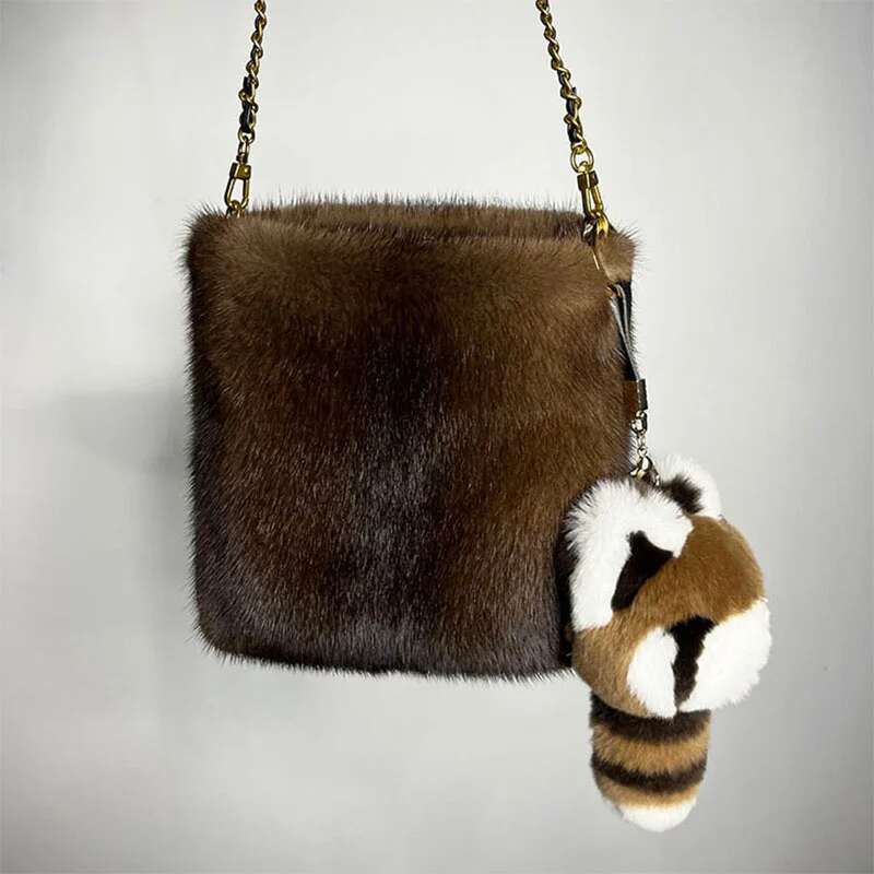 New Women's Korean Single Shoulder 100% Fashion Zero Wallet High End Mink Skin Bag Birthday Gift 2023