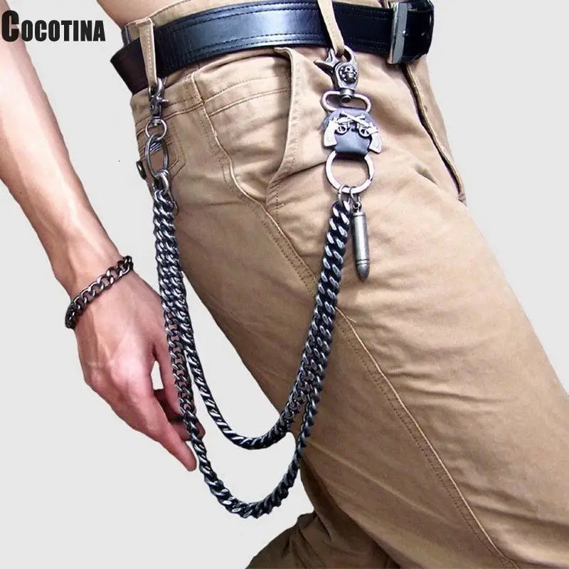 Waist Chain 2 Lines Punk Jean Adjustable Hip-hop Metal Mens Skull Accessories Chain Head Metal Pants Chain Gadgets for Men 250303