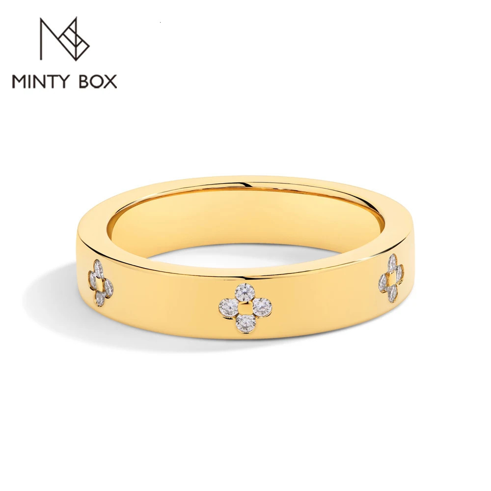 MINTYBOX Clover 18k Gold Plated Diamond Wedding Band Ring For Women S925 Silver Engagement Party Fine Jewelry Gift 250213