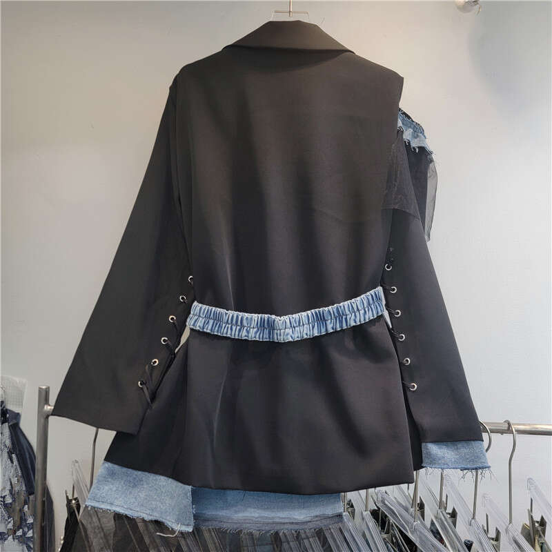This Year's Popular Trend Is Beautiful And High-End Splicing, Contrasting Color Hollow Out Temperament Suit Jacket For Women, 2024 Autumn New Sty